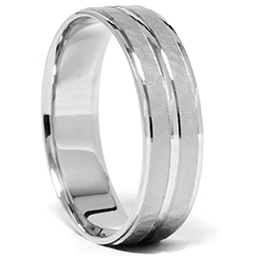 P3 POMPEII3 Pompeii Mens 14K White Gold Hammered Comfort Wedding Band Ring - Size 11.5