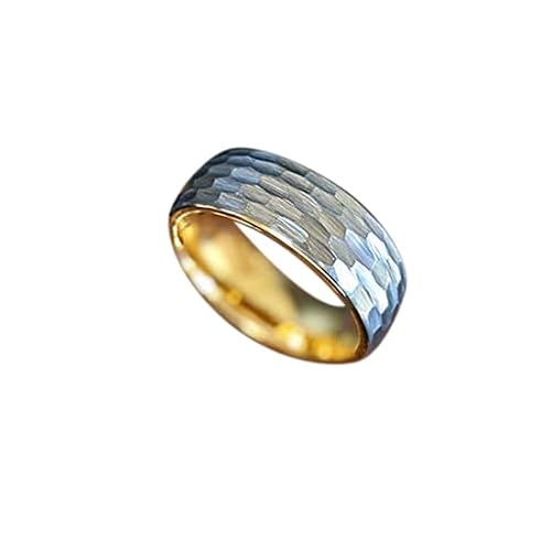 Silver and 14K Gold Hammered Tungsten Rings for Men Wedding Band 8mm Unique Viking Ring Comfort Fit Sizing Golden Anniversary Gifts for Him