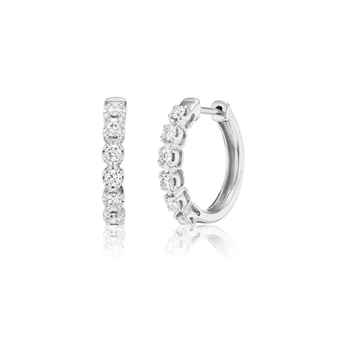 Carbon Atelier IGI Certified 1/2 Carat Lab Grown Diamond Huggie Hoop Earrings for Women in 10K White Gold (I-J, SI1-SI2, 0.50 cttw) Hinged Hoops