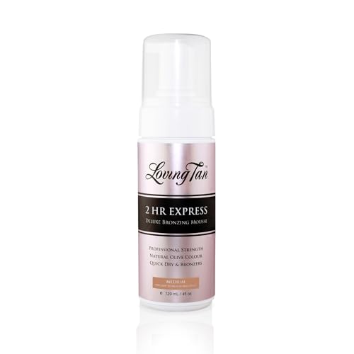 Loving Tan 2 HR Express Self Tanning Mousse, Medium - Streak Free, Natural, Professional Quality - 5+ Sunless Self Tanner Applications per Bottle, Cruelty Free, Naturally Derived DHA - 4 FL Oz