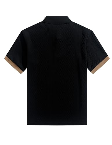 JMIERR Polo Shirts for Men Classic Fit Short Sleeve Casual Soft Button Old Money Textured Cable Knit Quiet Luxury Shirt, XL, Black