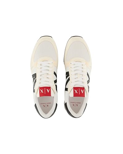 A|X ARMANI EXCHANGE mens Lace Up Logo Sneaker, Optical White + Black, 9 US