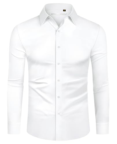 Lion Nardo Slim Fit White Dress Shirt for Men Wrinkle Free Mens Dress Shirts Long Sleeve Tall Muscle Fit Button Up Shirt
