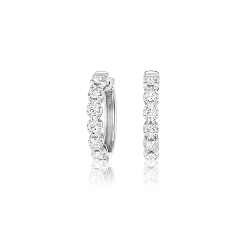 Carbon Atelier IGI Certified 1/2 Carat Lab Grown Diamond Huggie Hoop Earrings for Women in 10K White Gold (I-J, SI1-SI2, 0.50 cttw) Hinged Hoops