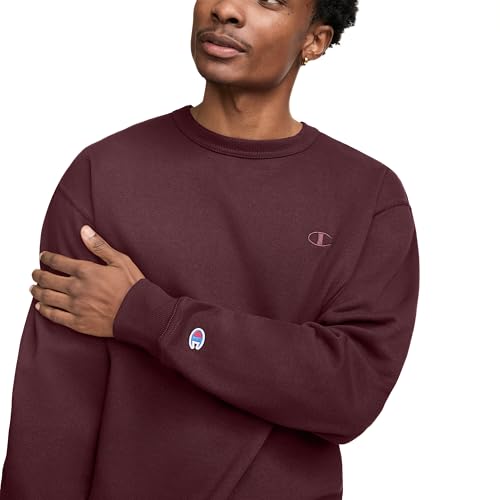 Champion Men's Crewneck Fleece Sweatshirt, Standard Fit, Midweight, C Logo, Available in Regular and Big & Tall, Maroon - C Logo, X-Large