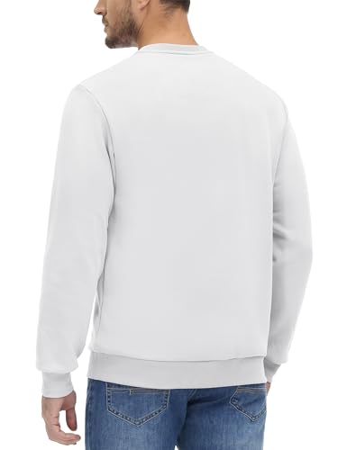 MAGCOMSEN Crew Neck Sweater Cotton Sweatshirts For Men Thick Warm Outdoor Sweatshirts Mens Fleece Sweatshirts Fleece Long Underwear Tops White