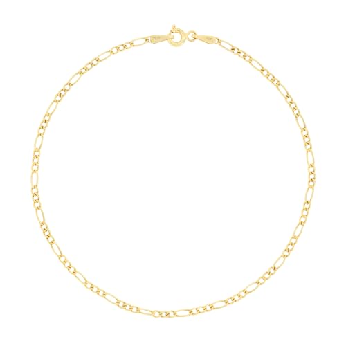 Nuragold 10K Real Yellow Gold Figaro Link Chain Bracelet for Men & Women - 9",2mm
