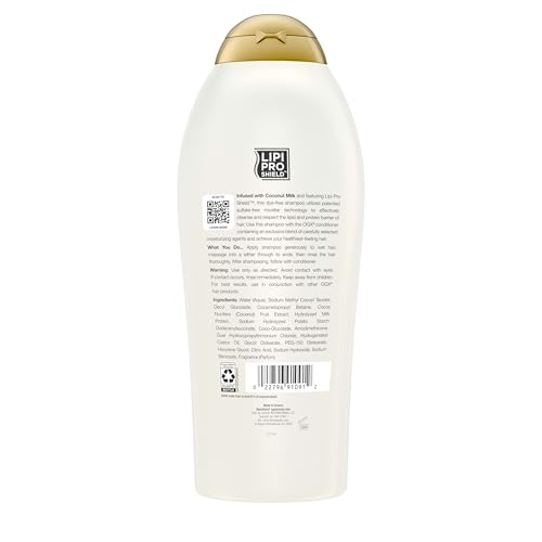 OGX Nourishing + Coconut Milk Shampoo, Hydrating & Restoring Shampoo Moisturizes for Soft Hair After the First Use, Paraben-Free, Sulfate-Free Surfactants, 25.4 fl. oz