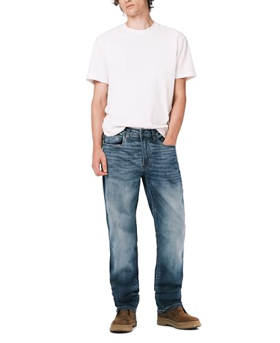 Buffalo David Bitton Men's Relaxed Straight Driven Jeans, Authentic and Sanded Indigo, 36W x 32L