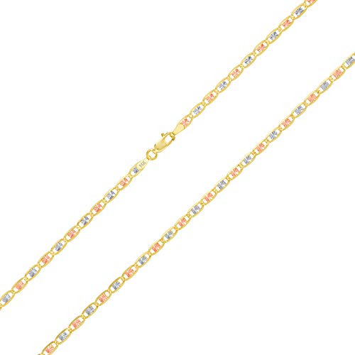 Nuragold 14k Solid Tri Color Gold Valentino 3mm Anchor Link Chain Bracelet - 8"