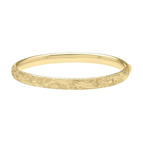 Floreo 14k Yellow Gold 6.2mm Solid Floretine Finish Bangle Bracelet 7 Inch