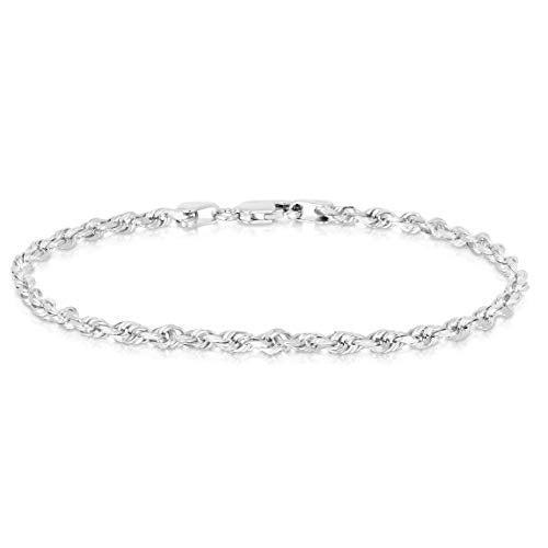 Floreo 14k White Gold 3mm Solid Rope Chain Bracelet 7 Inch