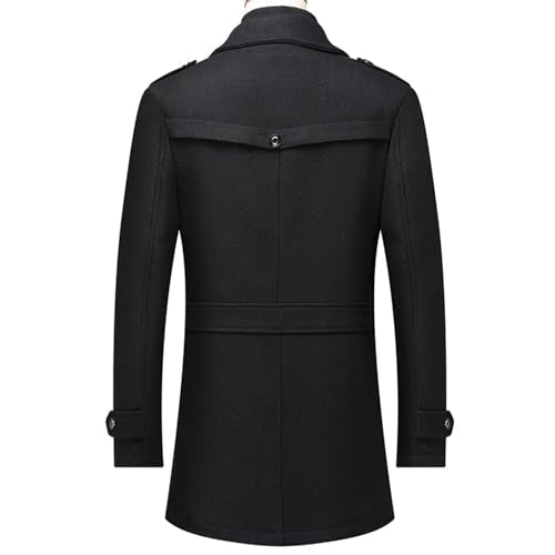 INVACHI Men's Wool Blend Coat Double Collar Trench Coat Single Breasted Overcoat for Autumn Winter