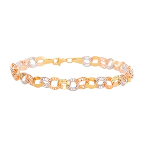 14k Tri Color Gold Fancy Link Bracelet - 7.5"