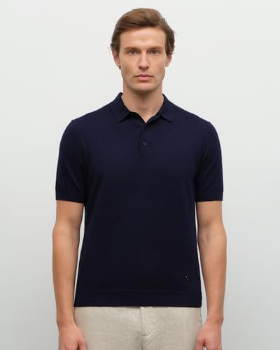 KVSS Men's Polo Shirts Pima Cotton & Cashmere Luxury Short Sleeve Polo Shirt for Men Lightweight Breathable Premium Knit Polo Marine