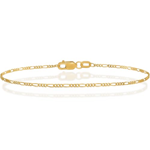 IceCarats 10K Yellow Gold 1.25mm Dainty Figaro Chain Link Bracelet, 6 inch