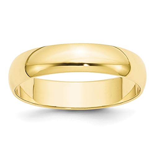 Solid 10k Yellow Gold Ring - Classic Half Round Wedding Bands for Women and Men - Polished 5mm Lightweight Wedding Band for Marriage, Size 10.5 - Timeless Anniversary Ring for Couples