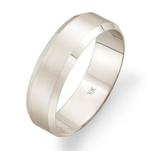 Oxford Ivy Wedding Band Solid 10K White Gold 6mm Beveled Ring, Size 10