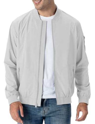 Rdruko Men's Lightweight Bomber Jacket Casual Stylish Fashion Coat Windbreaker(Sliver White, US XXL)