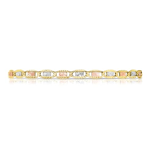 Floreo 14k Tri-Color Gold 3.5mm Solid Diamond Cut Valentino Chain Necklace 18 Inch