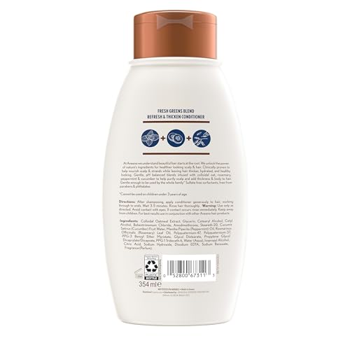 Aveeno Fresh Greens Blend Natural Volumizing Conditioner, Cucumber, Rosemary, for Fine Hair, 12 fl oz