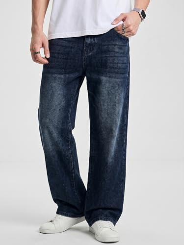 JMIERR Mens Denim Baggy Jeans Relaxed Fit Work Pants for Men Outdoor Casual Quiet Luxury Pants, L, Navy Blue