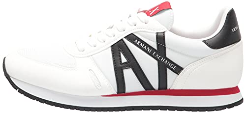 A|X ARMANI EXCHANGE mens Lace Up Logo Sneaker, Optical White + Black, 9 US
