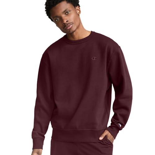 Champion Men's Crewneck Fleece Sweatshirt, Standard Fit, Midweight, C Logo, Available in Regular and Big & Tall, Maroon - C Logo, X-Large