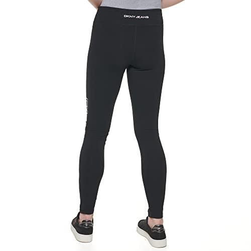 DKNY Jeans Women's Casual Mid Rise Logo Leggings, BLK/WHT, XL