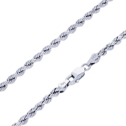 Nuragold 14k Real White Gold 3mm Rope Chain Diamond Cut Necklace (16"-30") - 20"