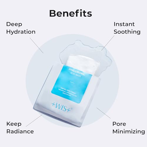 +WIS+ Hyaluronic Acid Face Mask 24 EA with Hyaluronic Acid Serum and Vitamin B5, Facial Mask for Dry Skin, Anti-Aging Mask to Plump and Repair Dehydrated Skin, Safe on Sensitive Skin,gifts for women