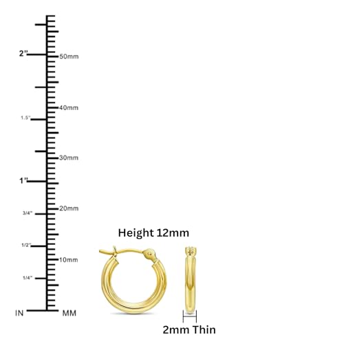 10k Yellow Gold Polished Small Round Hoop Earrings, 12mm 0.48 inch Diameter