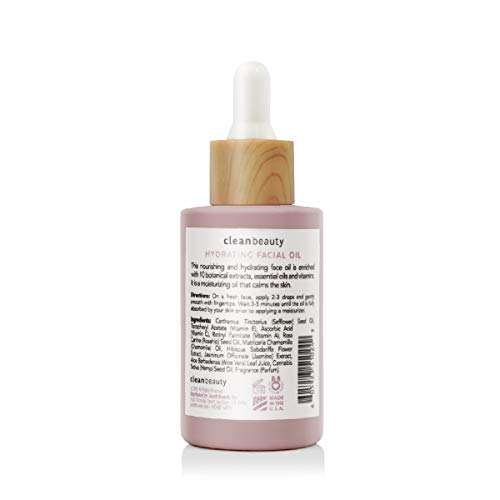 Clean Beauty Hydrating Rose Petal Facial Oil with Rosehip Oil & Vitamin E, Reduce Fine Lines & Dark Spots, Moisturize & Nourish, USA Made (1.83 fl oz)
