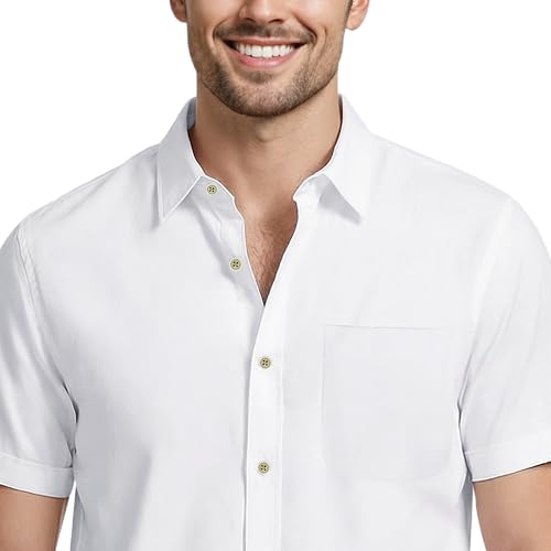 Izod Men's Luxury Classics Short Sleeve Solid Button Down Shirt, Bright White, X-Large
