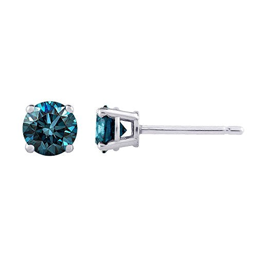 KATARINA 1/2 ct. Blue - I1 Round Brilliant Cut Diamond Earring Studs in 14K White Gold