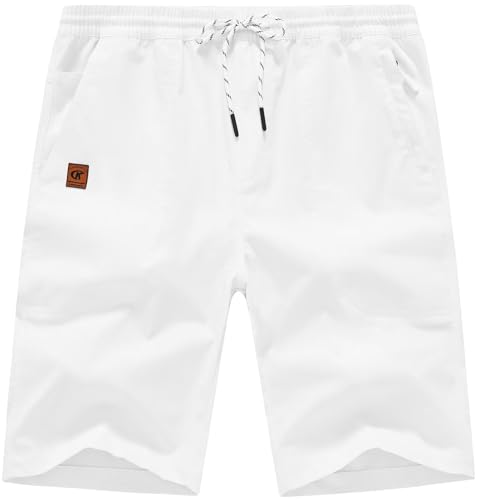 QPNGRP Men's Stretch Waist Casual White Shorts with 5 Pockets Include 1 Zipper Pocket 34