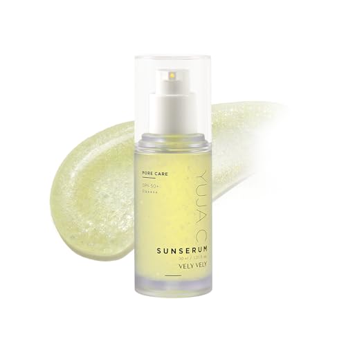 VELY VELY Yuja C Sunscreen Serum SPF 50+ PA++++, Korean Sunscreen UV Protection Lightweight Pore Care, Non-Sticky, No-Pilling Evens Out Skin Tone for Sensitive Skin 30ml/1.01 oz