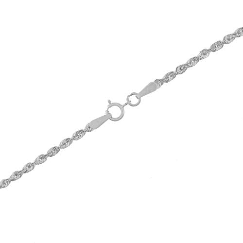 Nuragold 10K Real White Gold Rope Chain 1.5mm Diamond Cut Thin Necklace - 20"