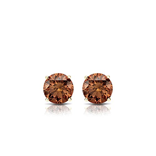 Diamond Wish 14k Yellow Gold Round Brown Diamond 4-Prong Basket Stud Earrings (1/4 ct, Brown, SI2-I1)