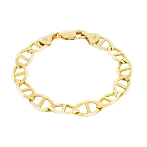 Nuragold 14K Real Yellow Gold Mariner Chain Solid Link Anchor Bracelet - 6mm,8.5"