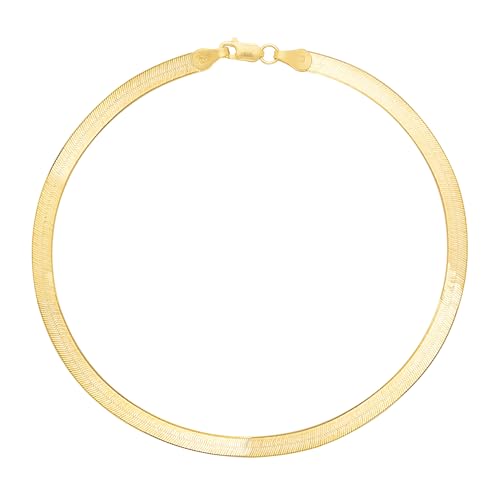 Floreo 14k Yellow Gold 4mm Solid Herringbone Chain Bracelet or Anklet 8 Inch