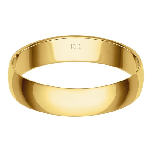 Brilliant Expressions 4MM Solid Gold Men's Wedding Band - Lightweight Wedding Ring for Men; 10K Yellow Gold Jewelry; Plain Mens Wedding Band; Comfortable Classic Gold Rings for Men, Size 6