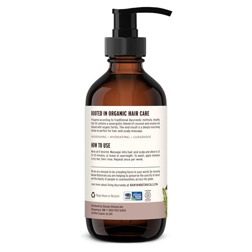 Banyan Botanicals Organic Hair Oil with Bhringaraj & Amla - Ayurvedic Scalp & Hair Care for All Types, Thick & Lustrous Hair - 8 oz, Non-GMO Sustainably Sourced