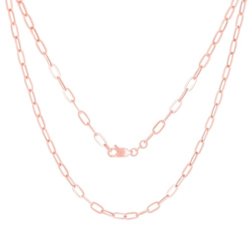 Nuragold 10k Real Rose Gold Paperclip 3mm Elongated Cable Link Necklace (16"-24") Dainty Italian Jewelry for Men & Women - 16"