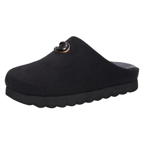 Coach Women's Hadley Felt Slipper, Black, 5