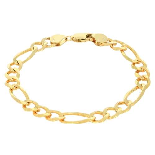 Nuragold 14K Real Yellow Gold Figaro Solid Link Chain Bracelet Men & Women - 8",5.5mm