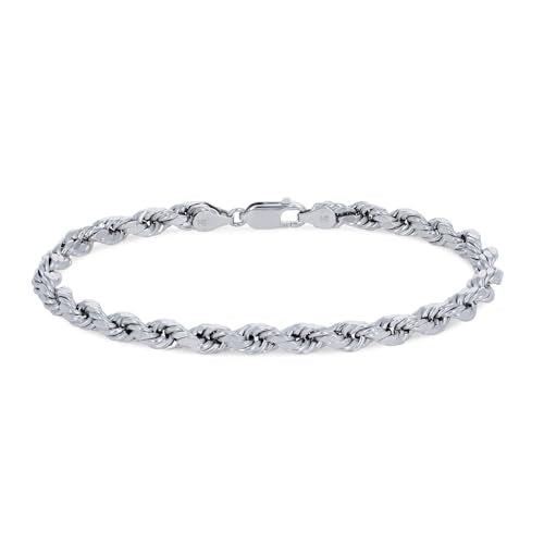 Nuragold 14k Real White Gold 5mm Rope Chain Diamond Cut Bracelet (7"-9") - 7.5"