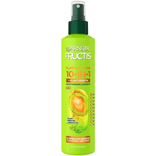 Garnier Fructis Sleek & Shine 10-in-1 Leave In Conditioner Spray for Dry, Frizzy Hair, Heat Protectant Up to 450F with Argan Oil & Plant Keratin, Provides Flyaway and Frizz Control, 8.1 Fl Oz