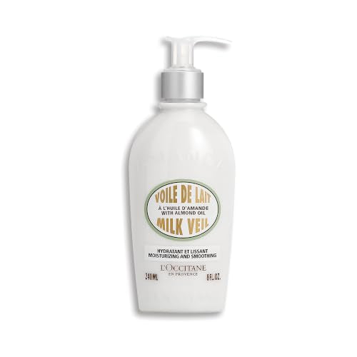 L'OCCITANE Almond Milk Veil Lotion, Lightweight Body Milk with Oil, Hydrates, Softens & Smooths Dry Skin, Fast-Absorbing Moisturizer, Scented, 8 Fl Oz