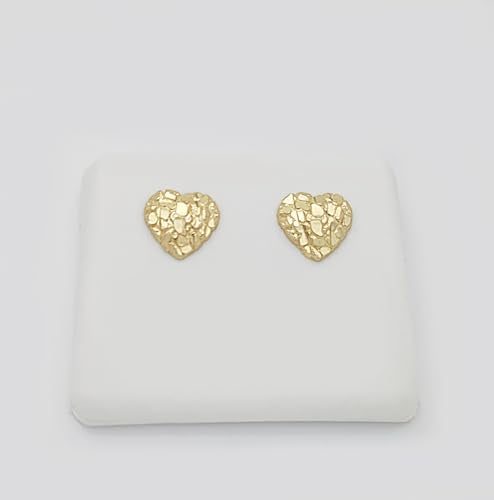 10K Yellow Gold Diamond Cut Nugget Heart Earrings 10 mm